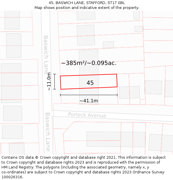 45, BASWICH LANE, STAFFORD, ST17 0BL: Plot and title map