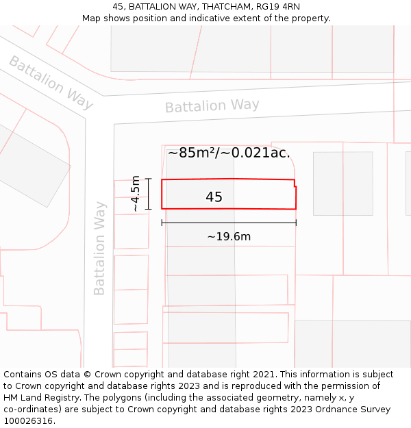 45, BATTALION WAY, THATCHAM, RG19 4RN: Plot and title map