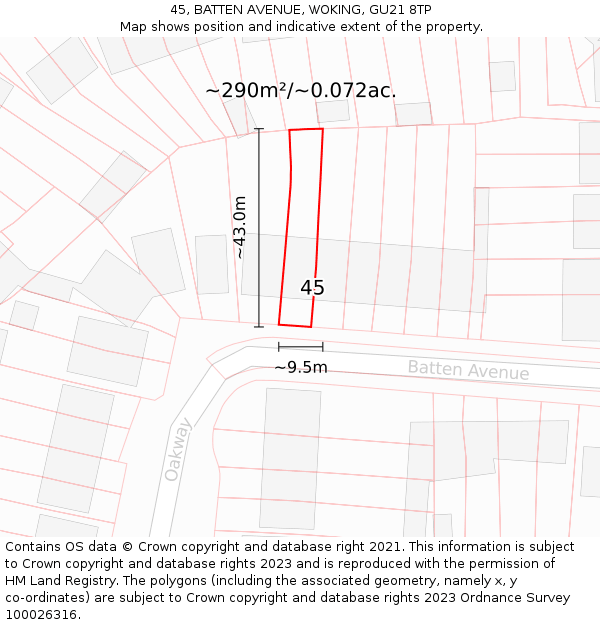 45, BATTEN AVENUE, WOKING, GU21 8TP: Plot and title map