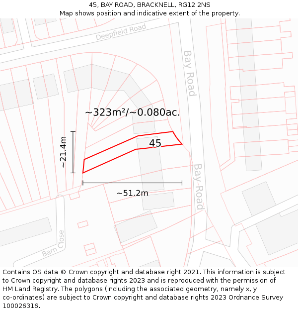 45, BAY ROAD, BRACKNELL, RG12 2NS: Plot and title map