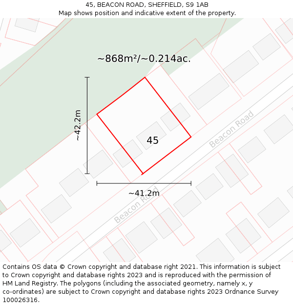 45, BEACON ROAD, SHEFFIELD, S9 1AB: Plot and title map