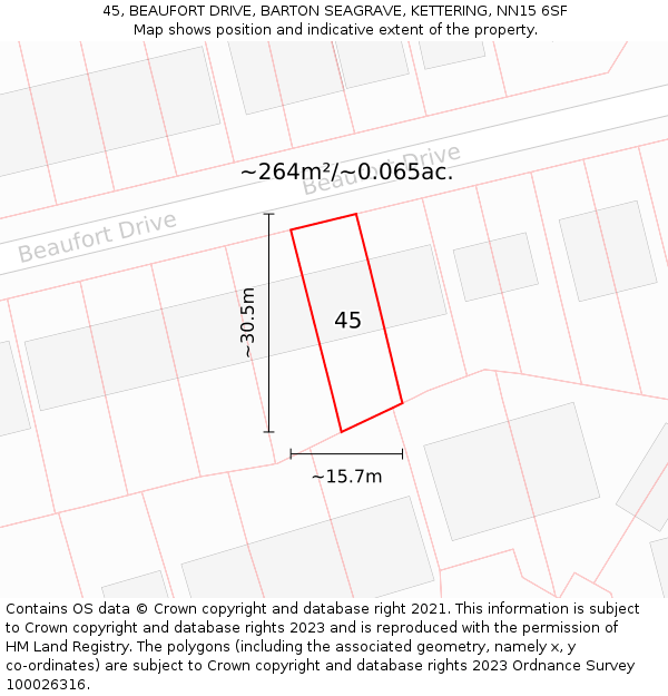 45, BEAUFORT DRIVE, BARTON SEAGRAVE, KETTERING, NN15 6SF: Plot and title map