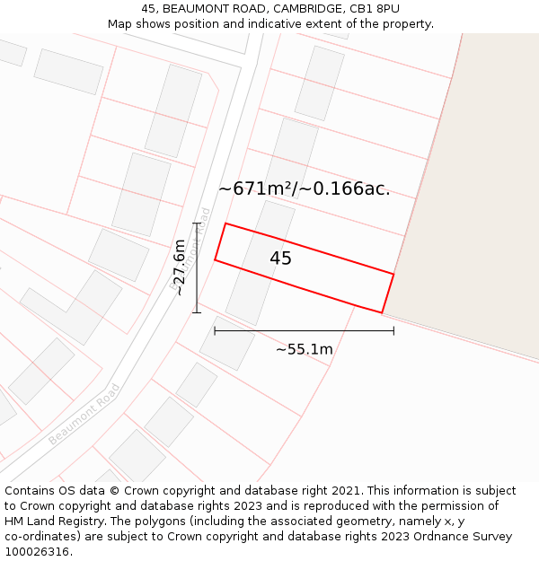 45, BEAUMONT ROAD, CAMBRIDGE, CB1 8PU: Plot and title map