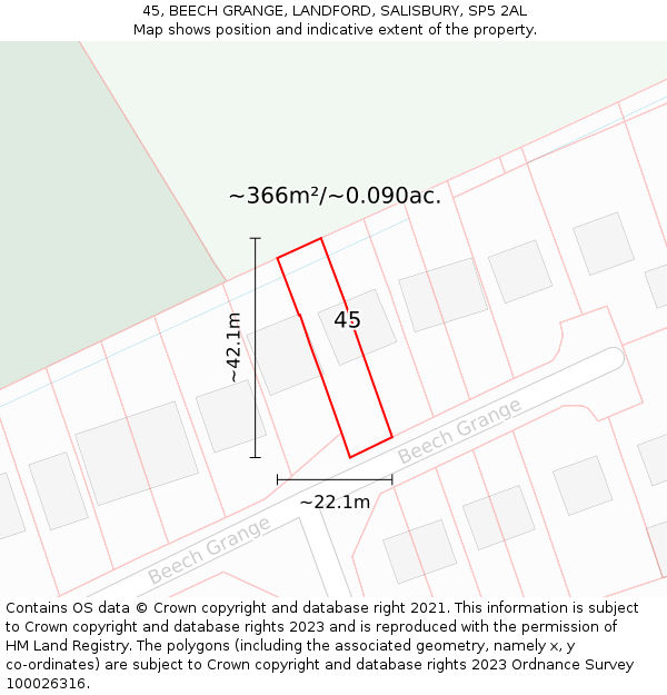 45, BEECH GRANGE, LANDFORD, SALISBURY, SP5 2AL: Plot and title map