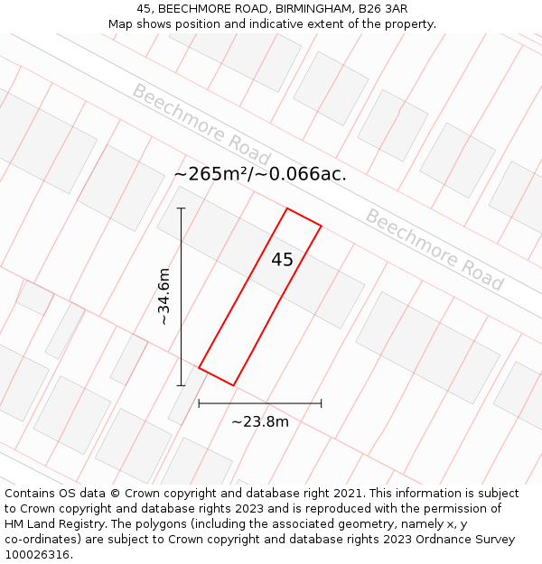 45, BEECHMORE ROAD, BIRMINGHAM, B26 3AR: Plot and title map