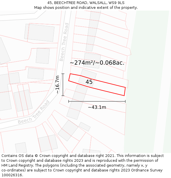 45, BEECHTREE ROAD, WALSALL, WS9 9LS: Plot and title map