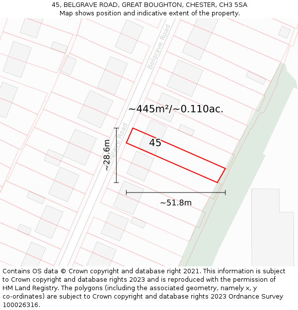 45, BELGRAVE ROAD, GREAT BOUGHTON, CHESTER, CH3 5SA: Plot and title map