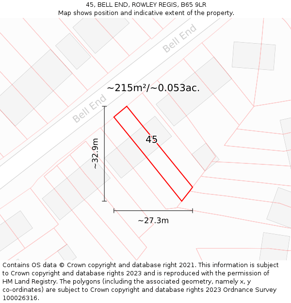 45, BELL END, ROWLEY REGIS, B65 9LR: Plot and title map