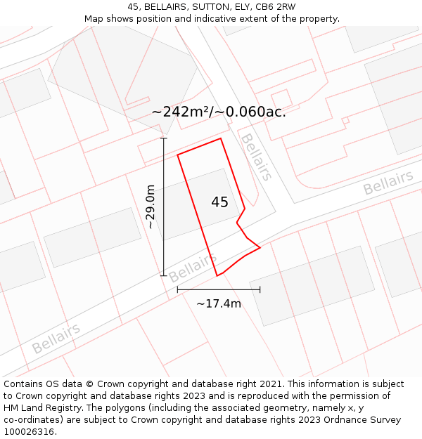 45, BELLAIRS, SUTTON, ELY, CB6 2RW: Plot and title map