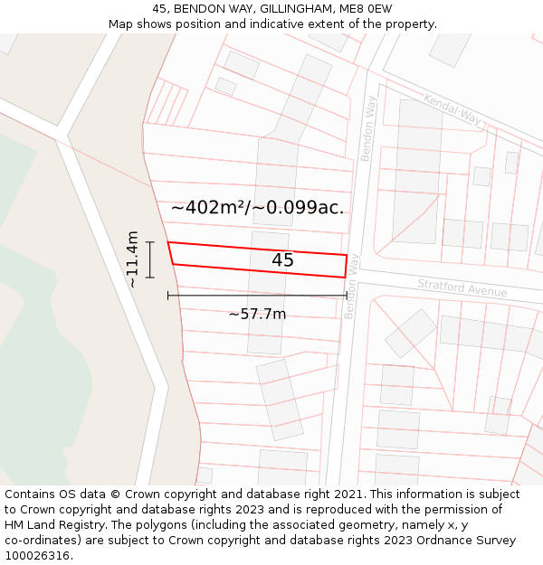 45, BENDON WAY, GILLINGHAM, ME8 0EW: Plot and title map
