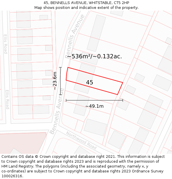 45, BENNELLS AVENUE, WHITSTABLE, CT5 2HP: Plot and title map