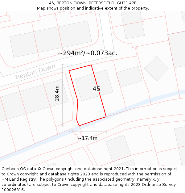 45, BEPTON DOWN, PETERSFIELD, GU31 4PR: Plot and title map