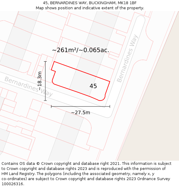 45, BERNARDINES WAY, BUCKINGHAM, MK18 1BF: Plot and title map