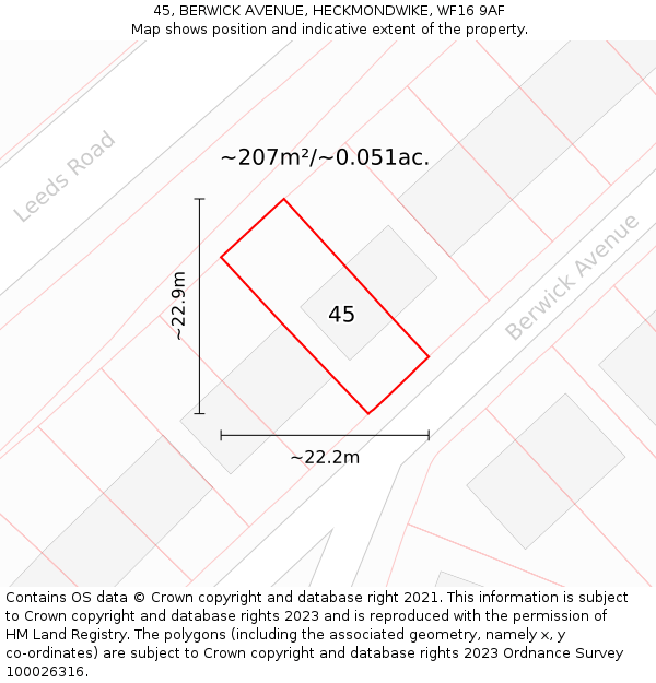45, BERWICK AVENUE, HECKMONDWIKE, WF16 9AF: Plot and title map