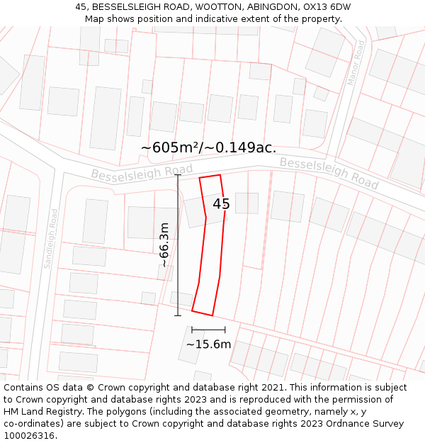 45, BESSELSLEIGH ROAD, WOOTTON, ABINGDON, OX13 6DW: Plot and title map