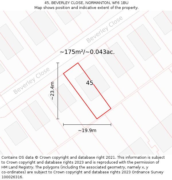 45, BEVERLEY CLOSE, NORMANTON, WF6 1BU: Plot and title map