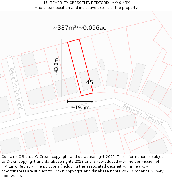 45, BEVERLEY CRESCENT, BEDFORD, MK40 4BX: Plot and title map