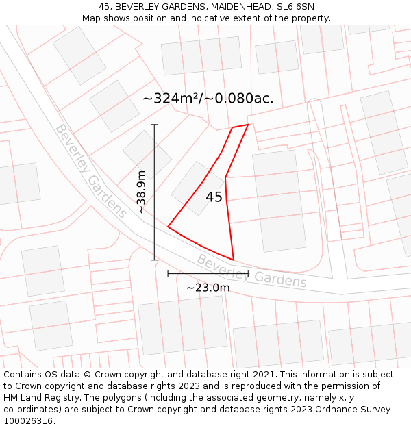45, BEVERLEY GARDENS, MAIDENHEAD, SL6 6SN: Plot and title map