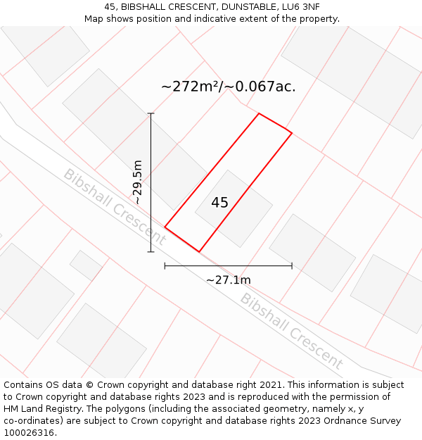45, BIBSHALL CRESCENT, DUNSTABLE, LU6 3NF: Plot and title map