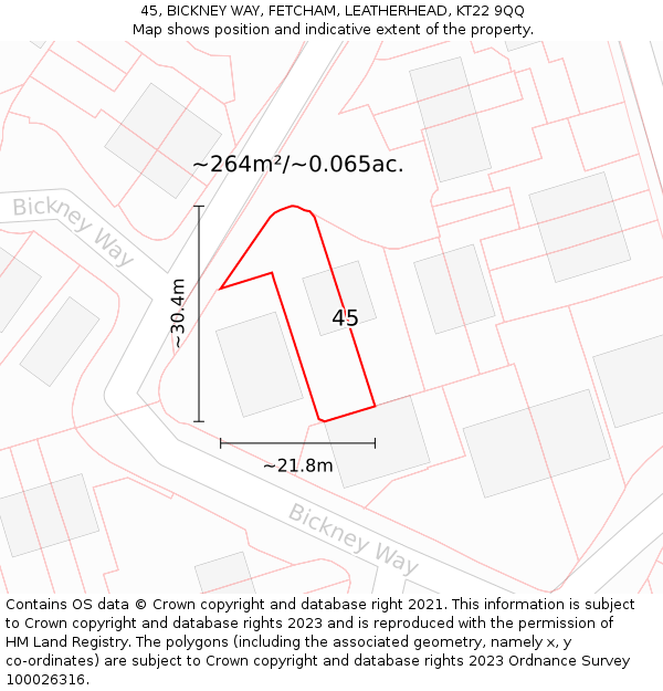 45, BICKNEY WAY, FETCHAM, LEATHERHEAD, KT22 9QQ: Plot and title map