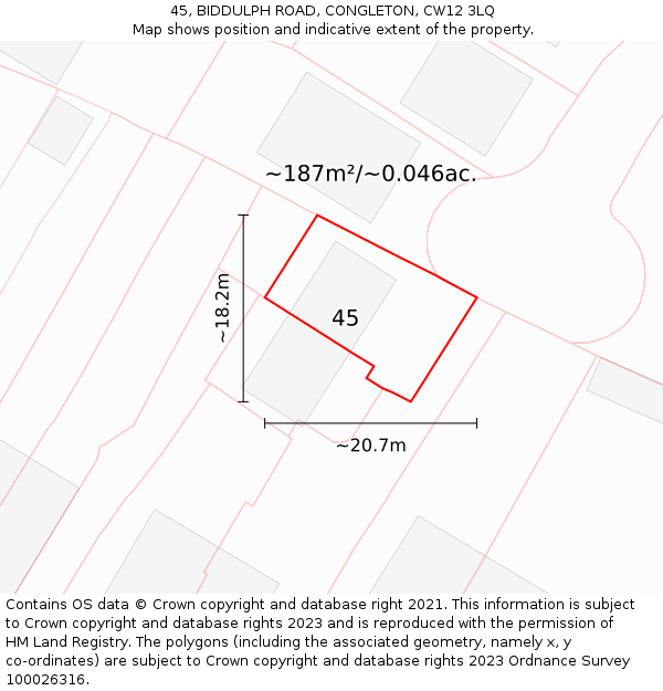 45, BIDDULPH ROAD, CONGLETON, CW12 3LQ: Plot and title map