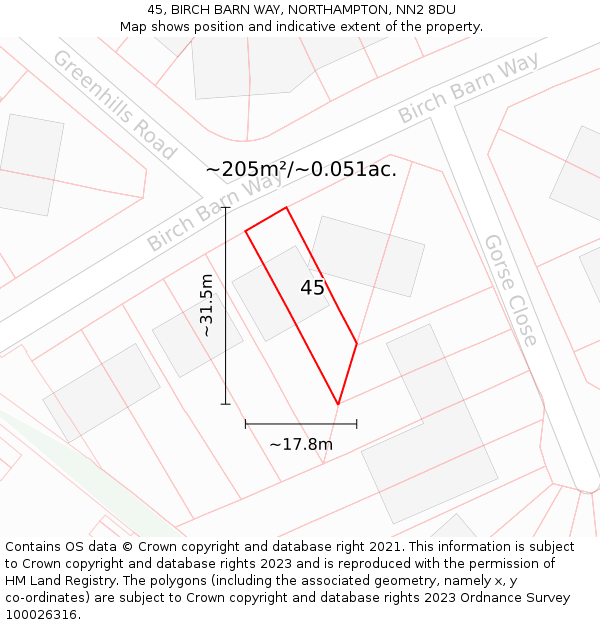 45, BIRCH BARN WAY, NORTHAMPTON, NN2 8DU: Plot and title map