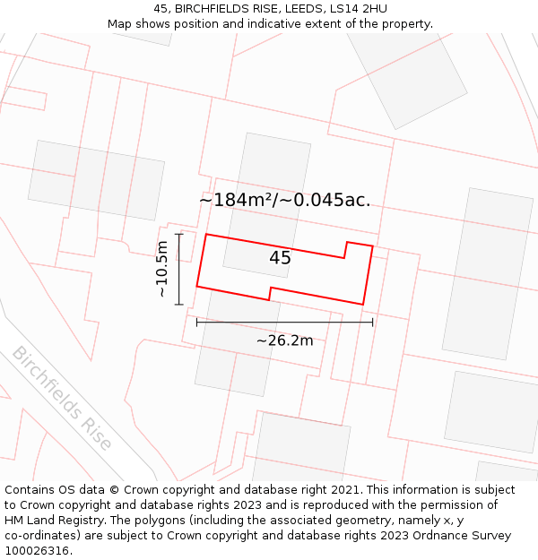45, BIRCHFIELDS RISE, LEEDS, LS14 2HU: Plot and title map