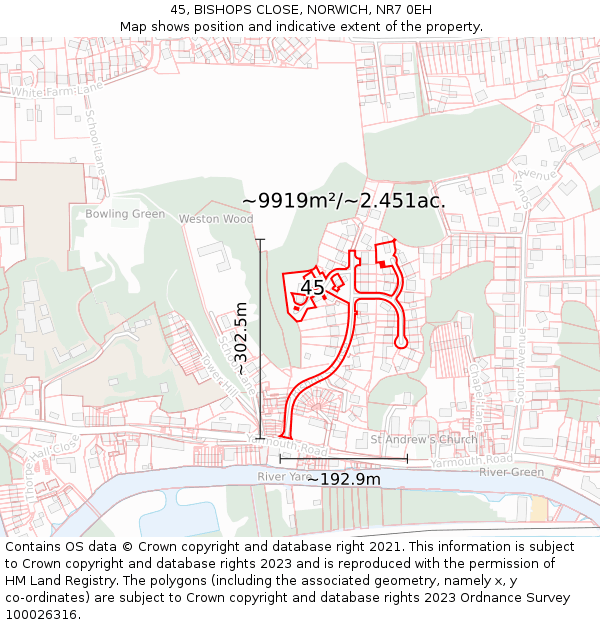 45, BISHOPS CLOSE, NORWICH, NR7 0EH: Plot and title map