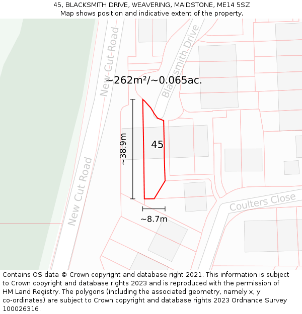 45, BLACKSMITH DRIVE, WEAVERING, MAIDSTONE, ME14 5SZ: Plot and title map
