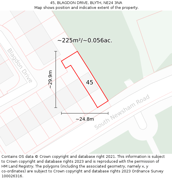 45, BLAGDON DRIVE, BLYTH, NE24 3NA: Plot and title map