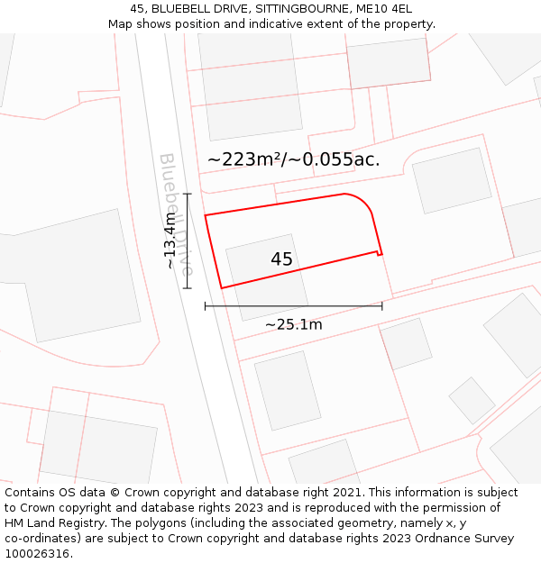 45, BLUEBELL DRIVE, SITTINGBOURNE, ME10 4EL: Plot and title map