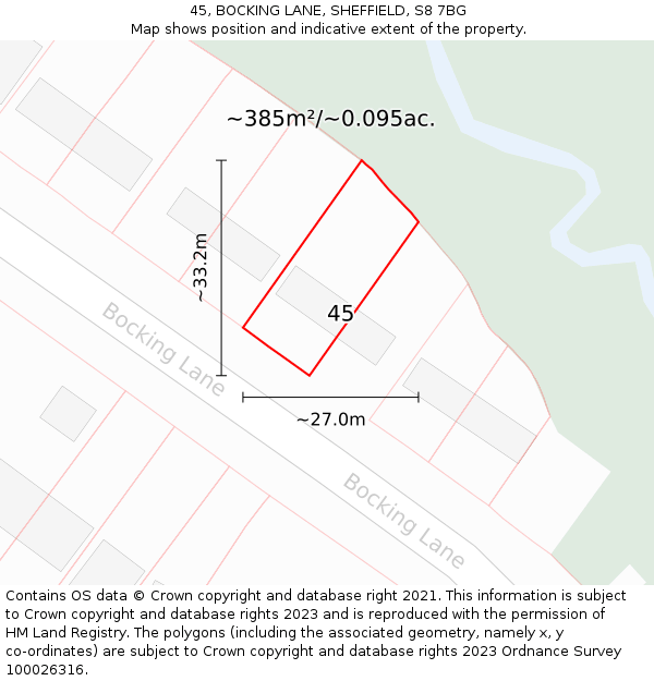 45, BOCKING LANE, SHEFFIELD, S8 7BG: Plot and title map