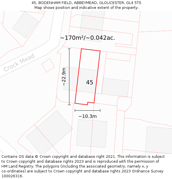 45, BODENHAM FIELD, ABBEYMEAD, GLOUCESTER, GL4 5TS: Plot and title map