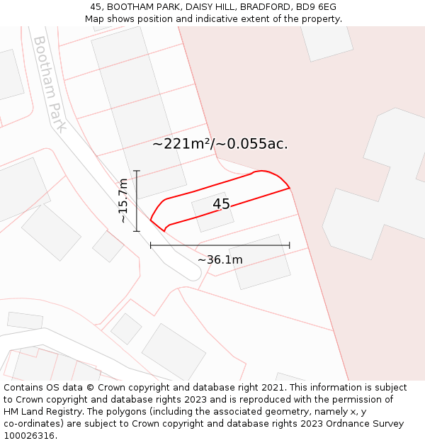 45, BOOTHAM PARK, DAISY HILL, BRADFORD, BD9 6EG: Plot and title map