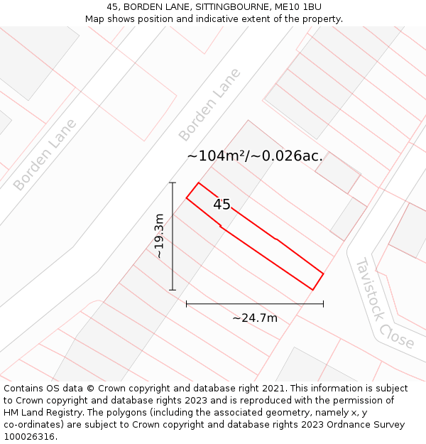 45, BORDEN LANE, SITTINGBOURNE, ME10 1BU: Plot and title map