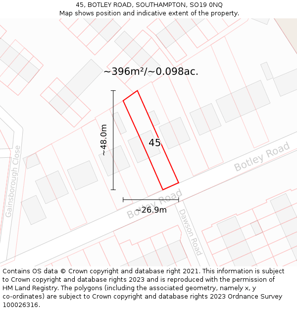 45, BOTLEY ROAD, SOUTHAMPTON, SO19 0NQ: Plot and title map