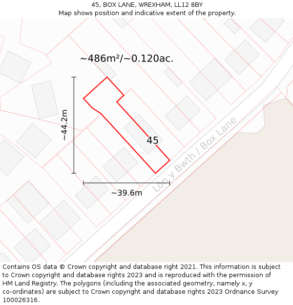 45, BOX LANE, WREXHAM, LL12 8BY: Plot and title map