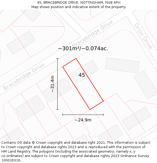 45, BRACEBRIDGE DRIVE, NOTTINGHAM, NG8 4PH: Plot and title map
