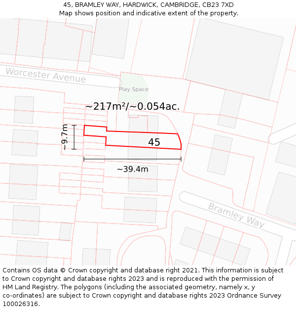 45, BRAMLEY WAY, HARDWICK, CAMBRIDGE, CB23 7XD: Plot and title map