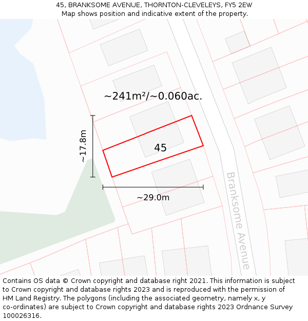 45, BRANKSOME AVENUE, THORNTON-CLEVELEYS, FY5 2EW: Plot and title map