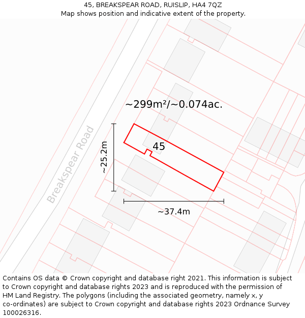 45, BREAKSPEAR ROAD, RUISLIP, HA4 7QZ: Plot and title map