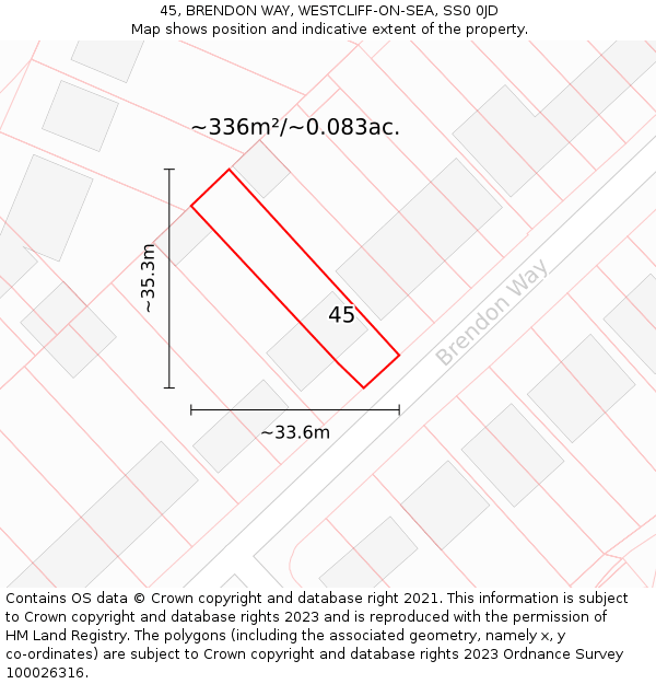 45, BRENDON WAY, WESTCLIFF-ON-SEA, SS0 0JD: Plot and title map