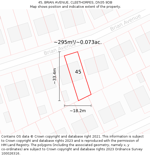 45, BRIAN AVENUE, CLEETHORPES, DN35 9DB: Plot and title map