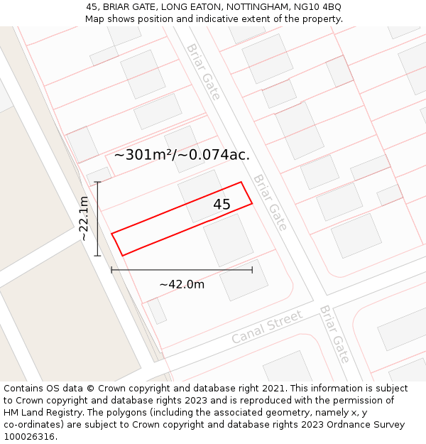 45, BRIAR GATE, LONG EATON, NOTTINGHAM, NG10 4BQ: Plot and title map