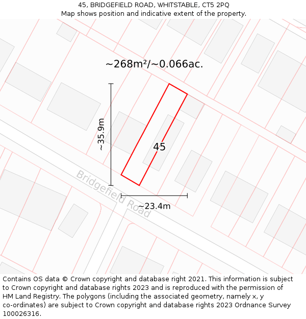 45, BRIDGEFIELD ROAD, WHITSTABLE, CT5 2PQ: Plot and title map