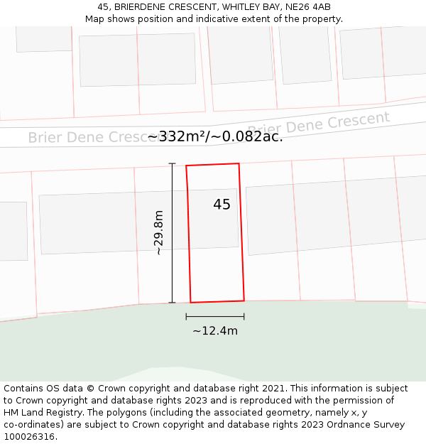 45, BRIERDENE CRESCENT, WHITLEY BAY, NE26 4AB: Plot and title map