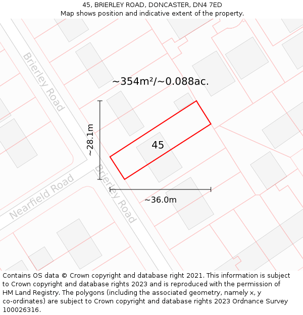 45, BRIERLEY ROAD, DONCASTER, DN4 7ED: Plot and title map