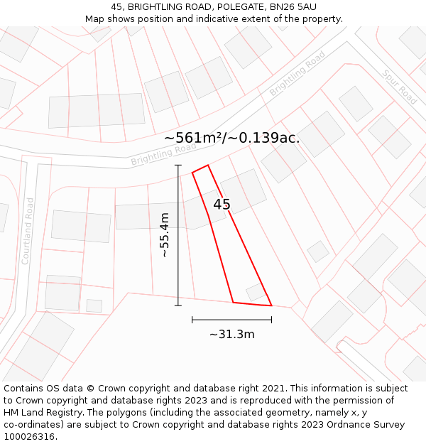 45, BRIGHTLING ROAD, POLEGATE, BN26 5AU: Plot and title map