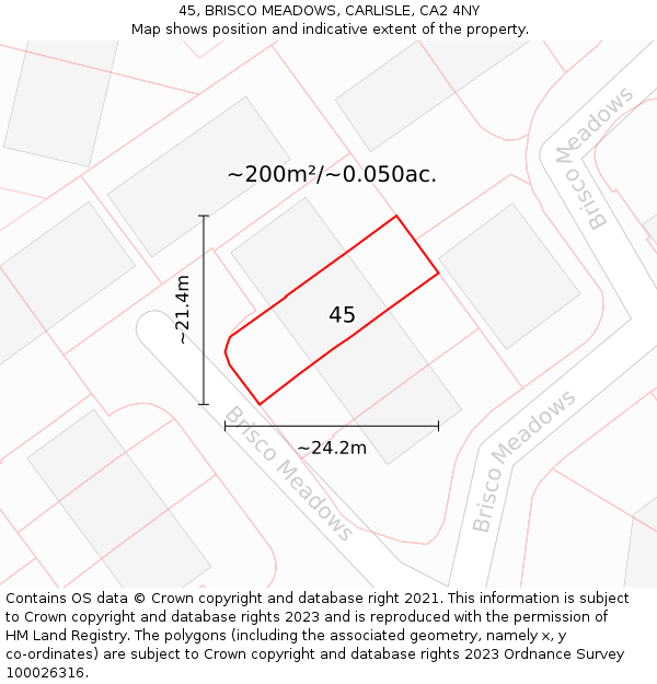 45, BRISCO MEADOWS, CARLISLE, CA2 4NY: Plot and title map