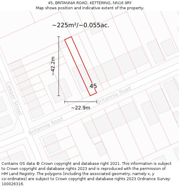 45, BRITANNIA ROAD, KETTERING, NN16 9RY: Plot and title map
